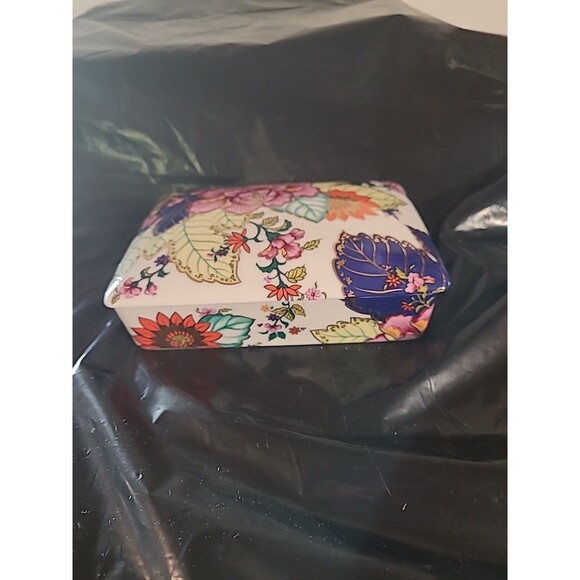 Horchow Vintage Porcelain Playing Card Holder With Flower Design 6.25" X 4.75" - Picture 3 of 6